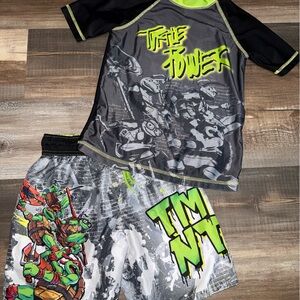 Kids Swim Trunks - Gray and Green